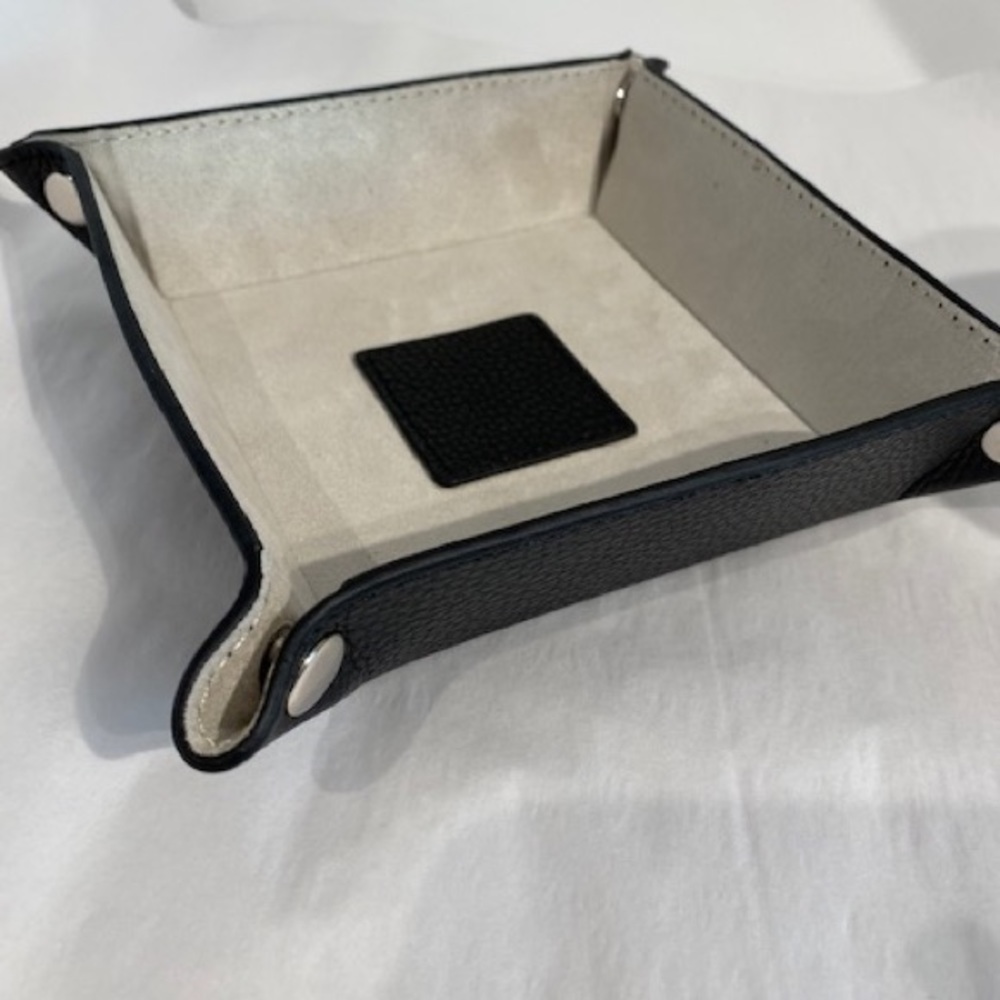 Black leather valet tray